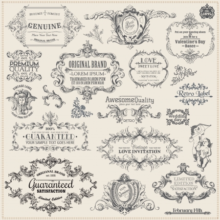 Vector Set: Calligraphic Design Elements and Page Decoration, Vintage Frame collectionのイラスト素材