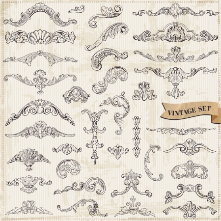 Vector Set: Calligraphic Design Elements and Page Decoration, Vintage Frame collection with Flowersのイラスト素材