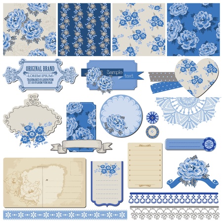 Scrapbook Design Elements - Vintage Blue Flowersのイラスト素材