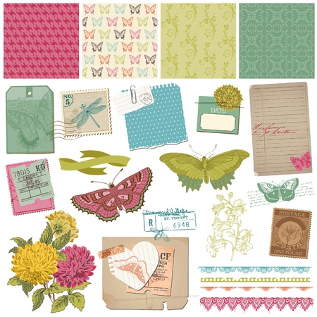 Scrapbook Design Elements - Vintage Butteflies and Flowers - in vectorのイラスト素材