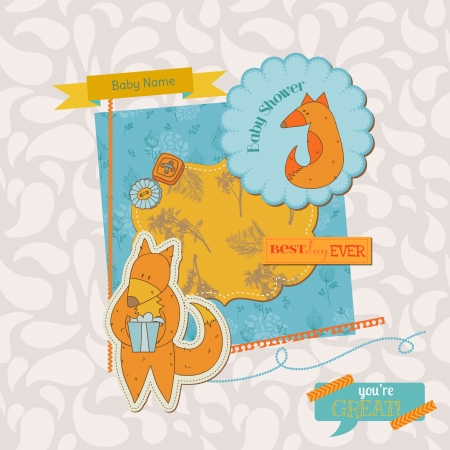 Scrapbook Design Elements -Baby Shower Set with Cute Foxes - in vectorのイラスト素材