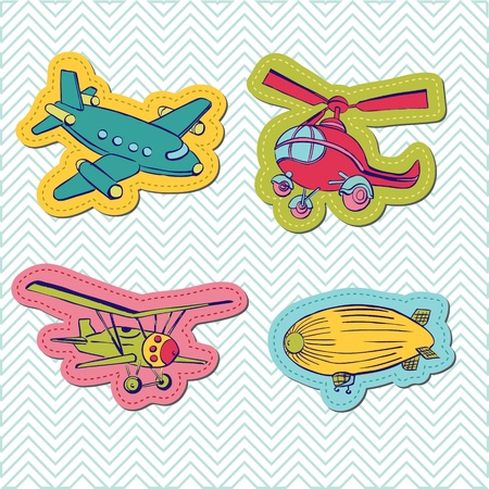 Set of Baby Boy Plane Stickers - for design and scrapbook のイラスト素材