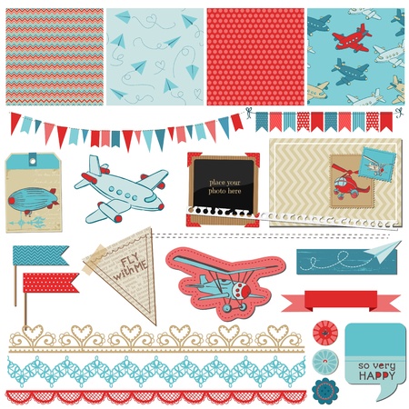 Scrapbook Design Elements - Baby Boy Plane Elements - in vectorのイラスト素材