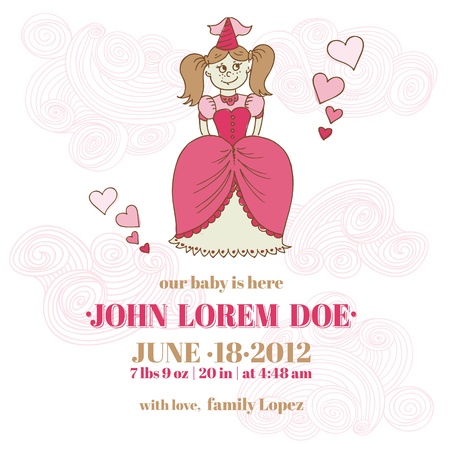 Baby Girl Shower and Arrival Card - Princess Theme - with place for your textのイラスト素材