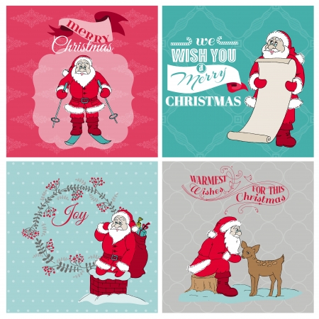 Santa Claus Christmas Cards - for design and scrapbook - in vectorのイラスト素材