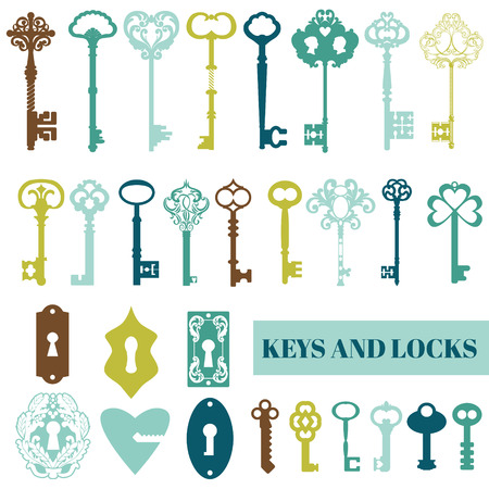 Set of Antique Keys and Locks - for your design or scrapbook - in vectorのイラスト素材