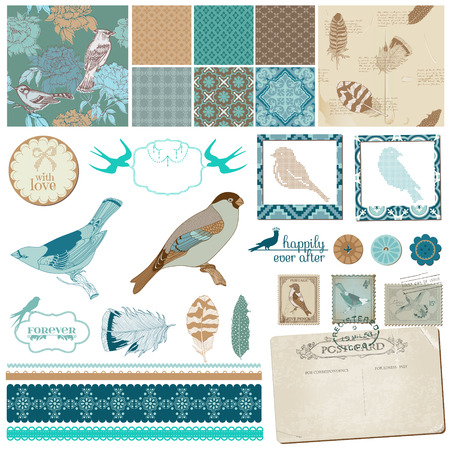Scrapbook Design Set - Vintage Birds and Feathersのイラスト素材