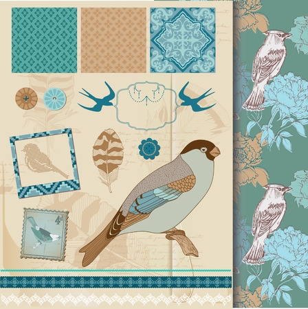 Scrapbook Design Set - Vintage Birds and Feathersのイラスト素材