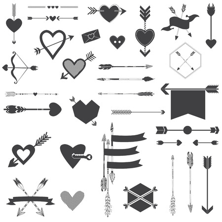 Hearts and Arrows Set - for Valentine's Day, Wedding, Design, Scrapbook.のイラスト素材