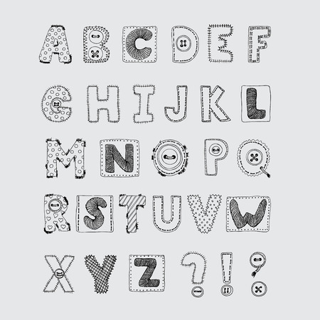 Hand drawn scrapbook alphabet. Handwritten font.のイラスト素材