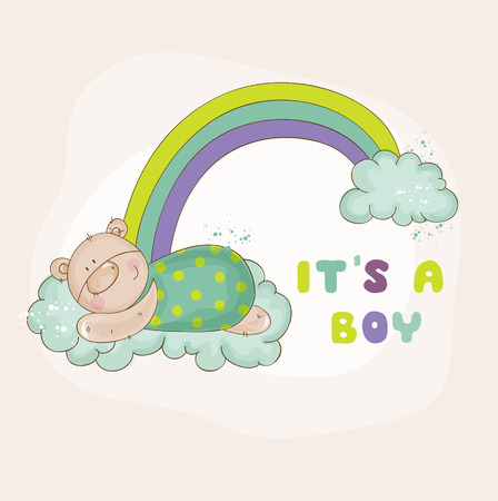 Baby Bear on a Rainbow - Baby Shower or Arrival Card のイラスト素材