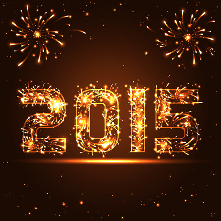Happy New Year - 2015 - golden fireworks numbers - in vectorのイラスト素材