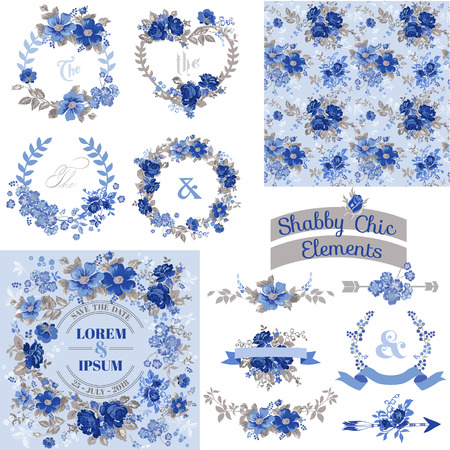 Vintage Floral Set - Frames, Ribbons, Backgrounds - for design and scrapbook - in vectorのイラスト素材