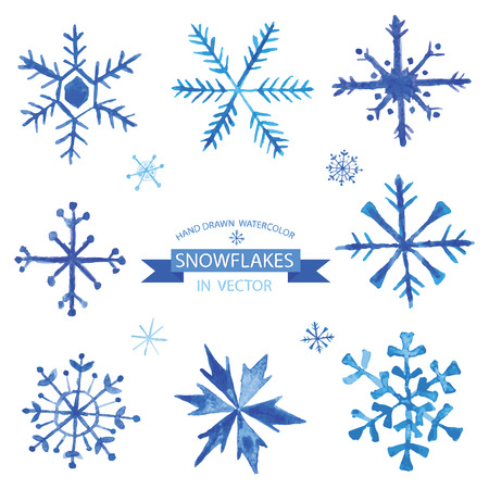 Set of Snowflakes - hand drawn in Watercolor のイラスト素材