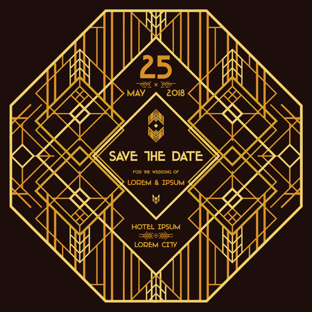 Save the Date - Wedding Invitation Card - Art Deco Vintage Style - in vectorのイラスト素材