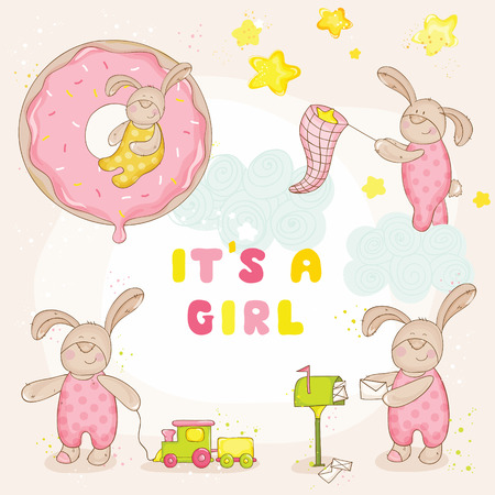 Set of Baby Bunny - Baby Shower or Arrival Cards - in vectorのイラスト素材