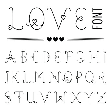 Hand drawn Love Font - Valentine's Set with Hearts - in vectorのイラスト素材