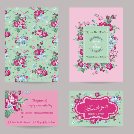 Invitation/Congratulation Card Set - for Wedding, Baby Shower - in vectorのイラスト素材