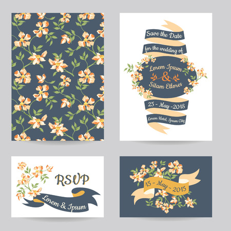 Invitation/Congratulation Card Set - for Wedding, Baby Shower - in vectorのイラスト素材