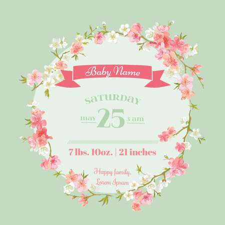 Baby Shower or Arrival Cards - with Spring Blossoms - in vectorのイラスト素材