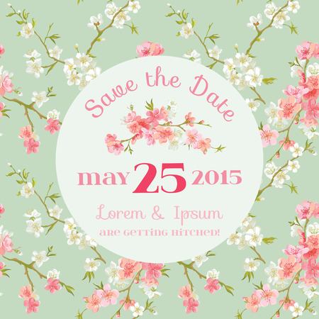 Wedding Invitation Card - with Floral Blossom Background - Save the Date - in vectorのイラスト素材