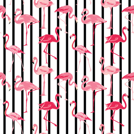 Flamingo Bird Background - Retro seamless pattern in vectorのイラスト素材