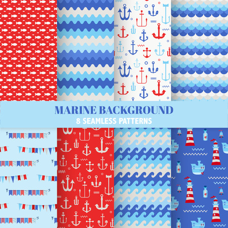 Set of Marine Backgrounds - Seamless Sea Time Pattern - in vectorのイラスト素材