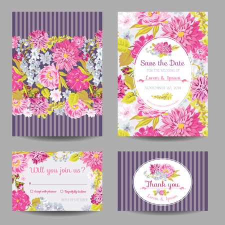 Invitation or Greeting Card Set - for Wedding, Baby Shower - in vectorのイラスト素材