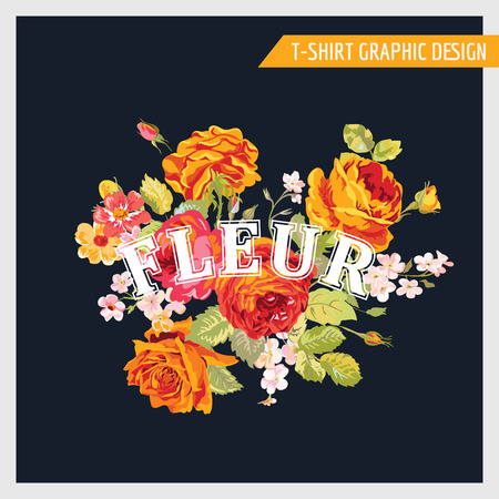 Floral Shabby Chic Graphic Design - for t-shirt, fashion, prints - in vectorのイラスト素材