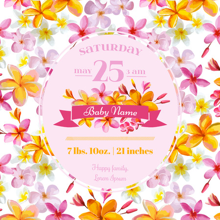 Baby Arrival or Shower Card - with Floral Blossom Design Background - in vectorのイラスト素材