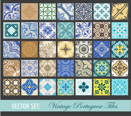 Seamless Vintage Tiles Background Collection - Portuguese Tiles - in vectorのイラスト素材