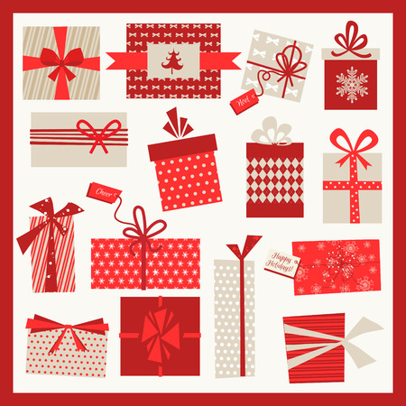 Christmas Gifts Set - Vintage Background - in vectorのイラスト素材