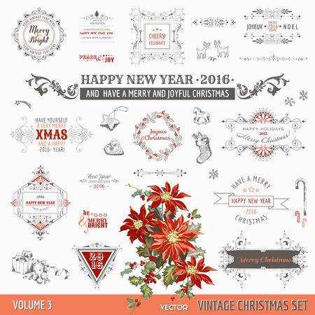Christmas Calligraphic Design Elements and Page Decoration, Vintage Frames - vector setのイラスト素材