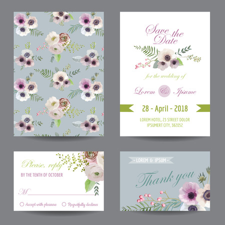 Invitation or Greeting Card Set - for Wedding, Baby Shower - in vectorのイラスト素材