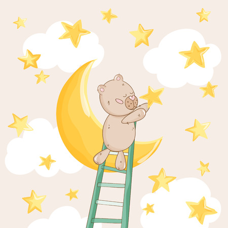 Baby Shower or Arrival Card - with Baby Bear with Stars - in vectorのイラスト素材