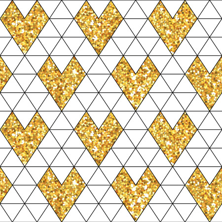 Valentine's Day Glitter Gold Seamless Pattern - Retro Geometric Hearts - in vectorのイラスト素材