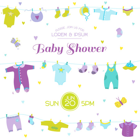 Baby Shower or Arrival Card - Cute Baby Boy Elements - in vectorのイラスト素材