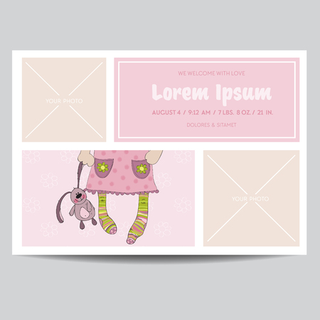 Cute Baby Girl Arrival Card - for Baby Shower, Invitation - in vectorのイラスト素材