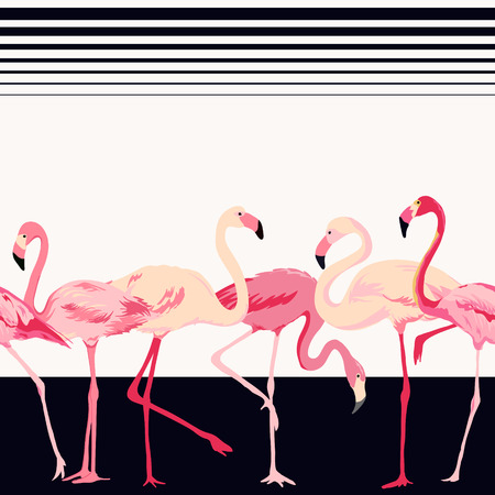 Flamingo Bird Background - Retro Seamless Pattern - in vectorのイラスト素材
