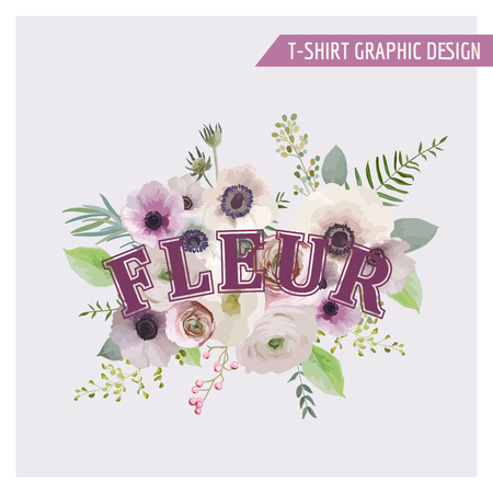 Floral Shabby Chic Graphic Design - for t-shirt, fashion, prints - in vectorのイラスト素材
