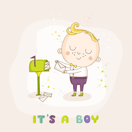 Baby Boy with Mail - Baby Shower or Arrival Card - in vectorのイラスト素材