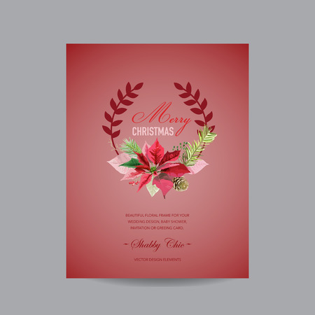 Vintage Poinsettia Christmas Card - Winter Backgroundのイラスト素材