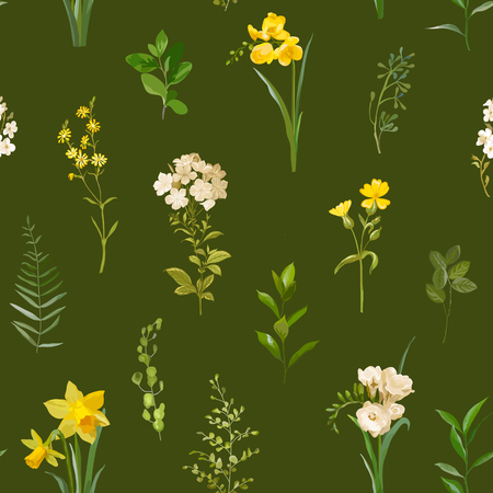 Summer and Spring Floral Background in Watercolor Style. Vector Vintage Field Flowers.のイラスト素材