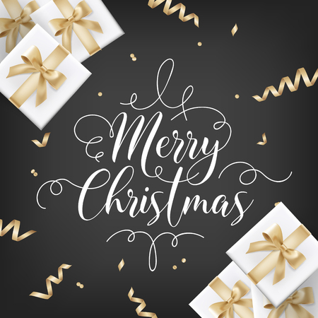 Merry Christmas Handwriting Script Lettering. Invitation Greeting Background. Vector illustrationのイラスト素材