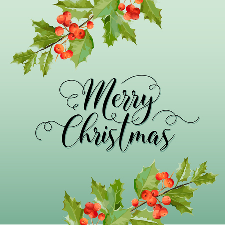 Christmas Winter Holly Berry Banner, Graphic Background, December Invitation, Flyer or Card  in Vectorのイラスト素材