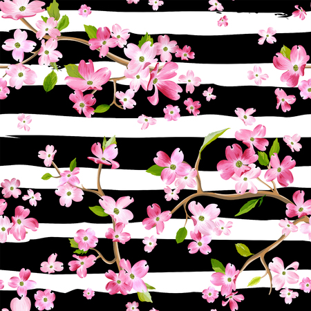 Blooming spring flowers pattern background. Seamless fashion print in vectorのイラスト素材