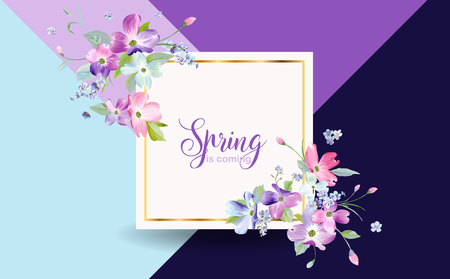 Floral Spring Graphic Design with Dogwood Blossom Flowers for Fashion, Poster, T-shirt, Banner, Greeting Card, Invitation. Vector illustration のイラスト素材