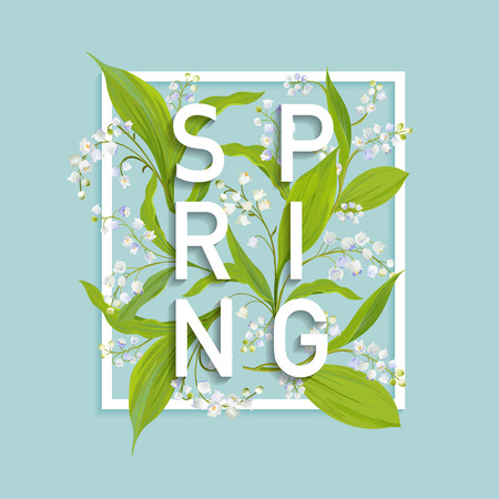 Floral spring design template for card, sale banner, poster, placard, cover, t-shirt print. Background with lily flowers. Vector illustration.のイラスト素材