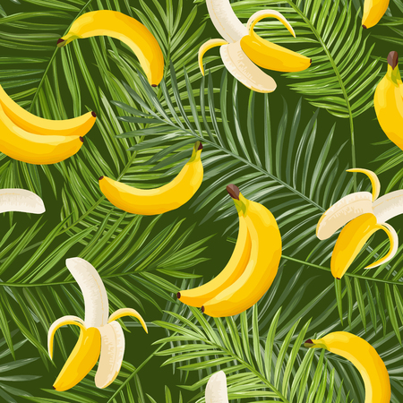 Tropical Seamless Pattern with Banana and Palm Leaves. Summer Floral Exotic Background for Wallpaper, Fabric, Wrapping Paper. Vector illustrationのイラスト素材