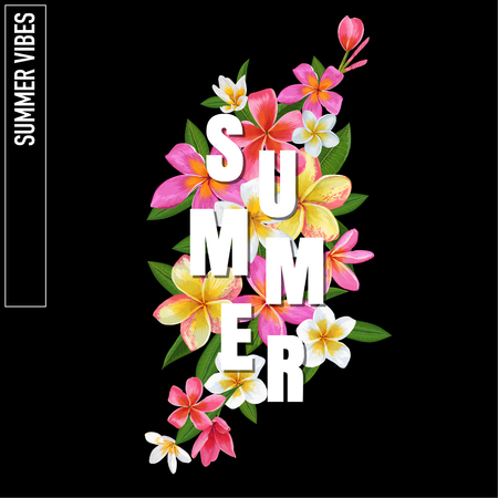 Summertime Floral Poster. Tropical Plumeria Flowers Design for Banner Vector illustrationのイラスト素材